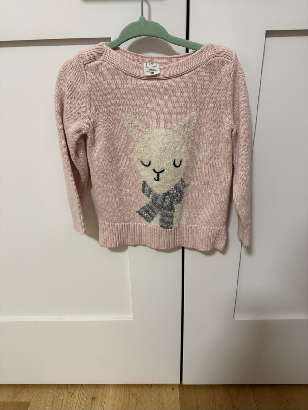 GAP 3t Pink Llama Knit Sweater with Scarf Graphic